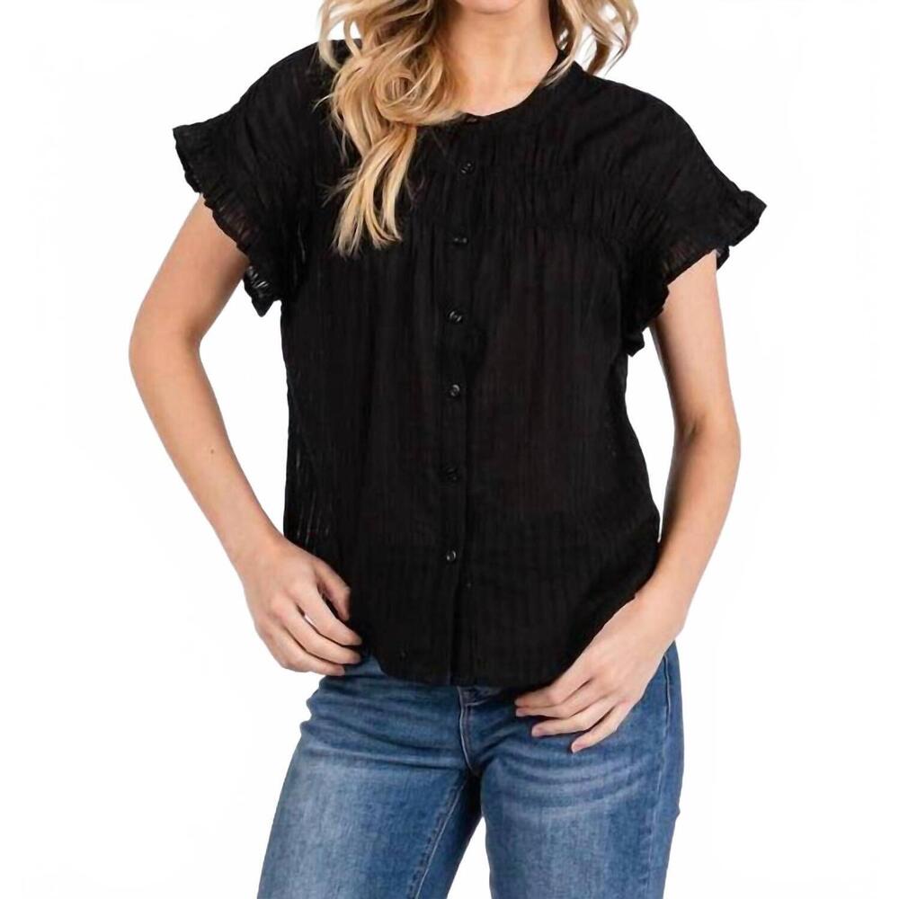 NEW CALISTA ruffle smocked button down shirt in black